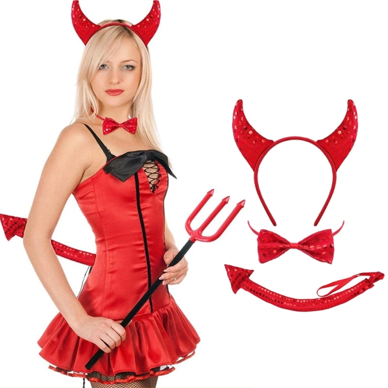 

Cartoon Devil Tail Set Halloween Hair Hoop Halloween Headdress Bowtie Tail