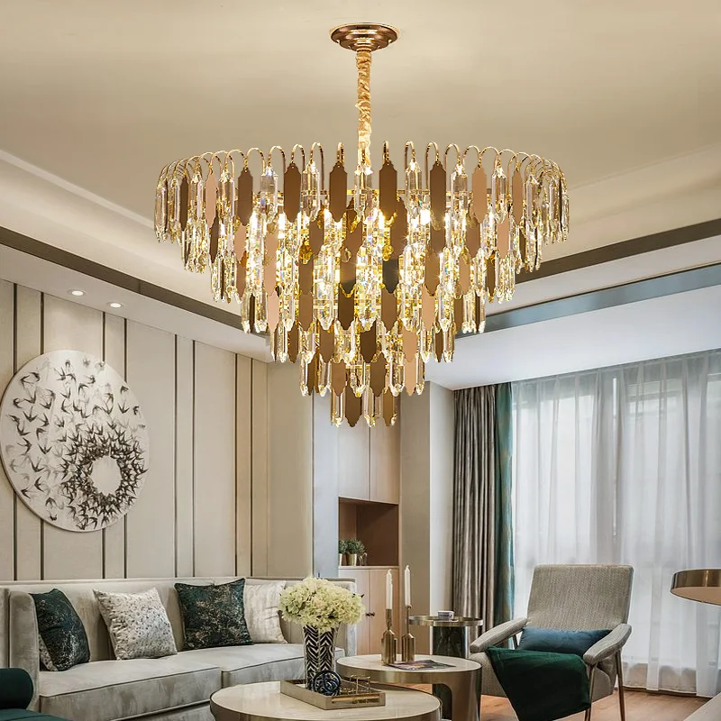 

Art LED Chandelier Pendant Lamp Light Modern Luxury Triangular Multi-Level Crystal Headlamp Simple Atmosphere Bedroom Dining