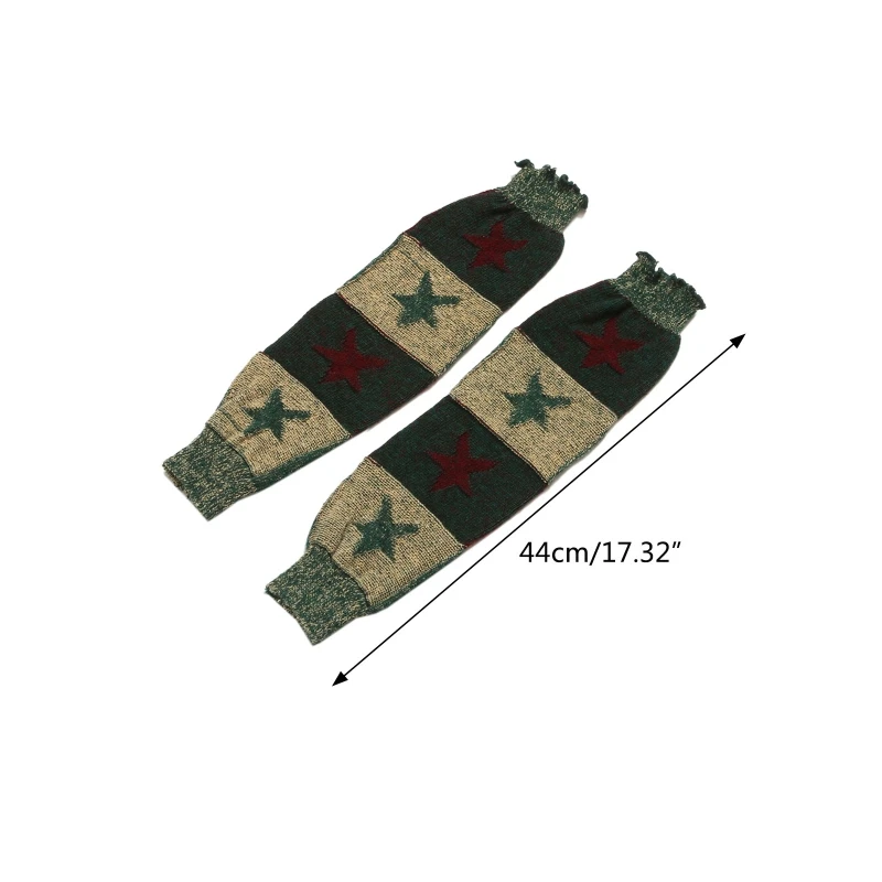 Women Winter Knit Leg Warmers Colorblock Striped Star Crochet Boot Cuffs Socks F3MD |