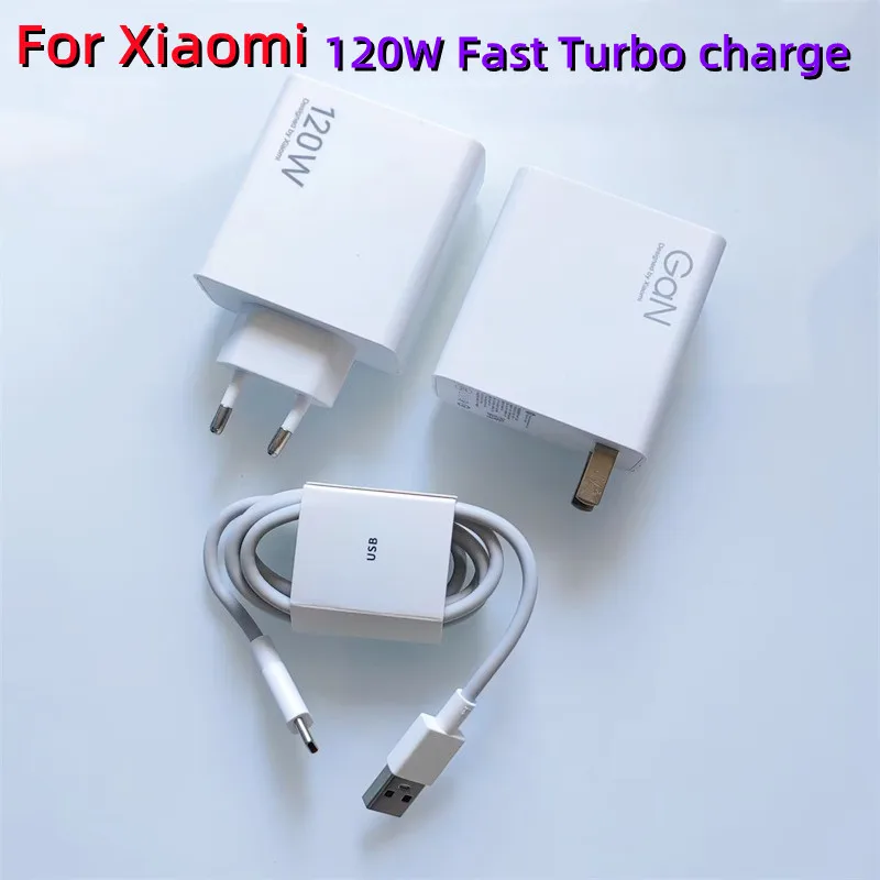 HUAI XIAO HAI 120 Вт GaN Turbo Быстрое зарядное устройство с вилкой ЕС/США для Xiaomi Mi 14 13 12 Black