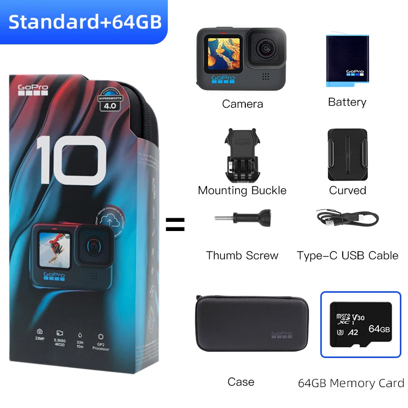 Tanie GoPro HERO10 Czarny 10M Podwodny MINI Aparat Akcji 5.3K 60FPS 23MP Kolorowy Ekran Sport 1080P Transmisja Na żywo Go Pro HERO 10