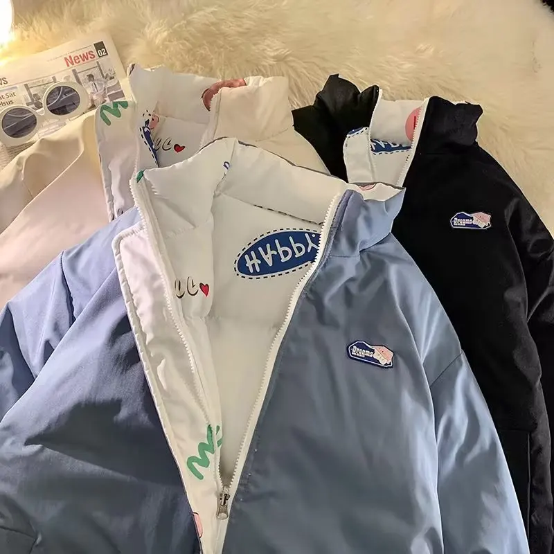 Winterr Coat High Quality Simple Solid Color Both Sides To Wear Parkas Men Women Cotton Padded Heavy Jacket Tops