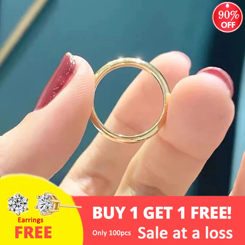 

Never Fade Fine Gold Color Rings for Men Women Exclusive Couple Simple 4mm Stainless Steel Ring Wedding Band (Free Sent Earring)