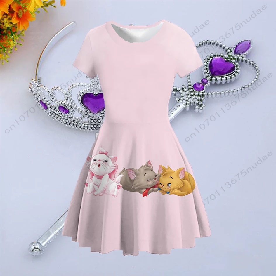 

Children's Clothing Princess Dress Disney Mary Cat Collection Summer New Round Neck Short Sleeve Print Casual Cute Dress