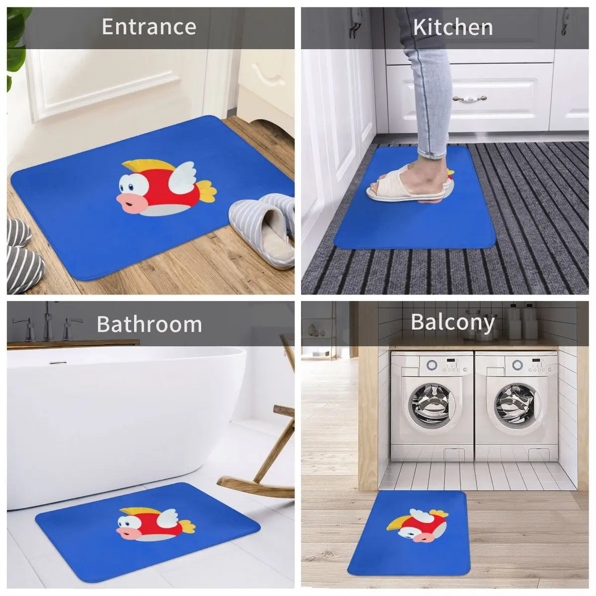 

Cheep Cheep Bath Door Mat Fish Ocean Sea Rug Carpet Decor Entrance Living Room Home Kitchen Bedroom Sand Scraping Dust Dancing