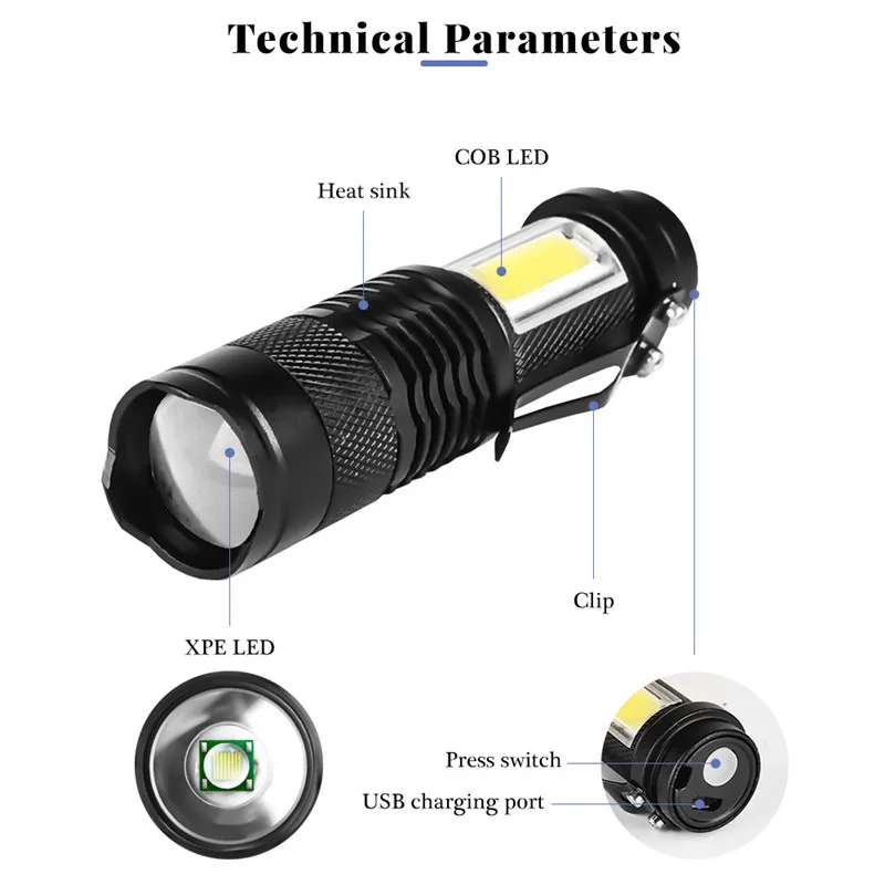 Мини-фонарик лм со встроенным аккумулятором и зарядкой от USB светодиодный