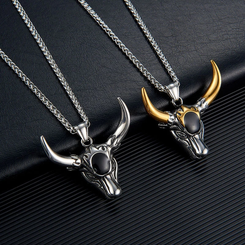 Ожерелье с подвеской в виде Головы Быка и черепа из нержавеющей стали