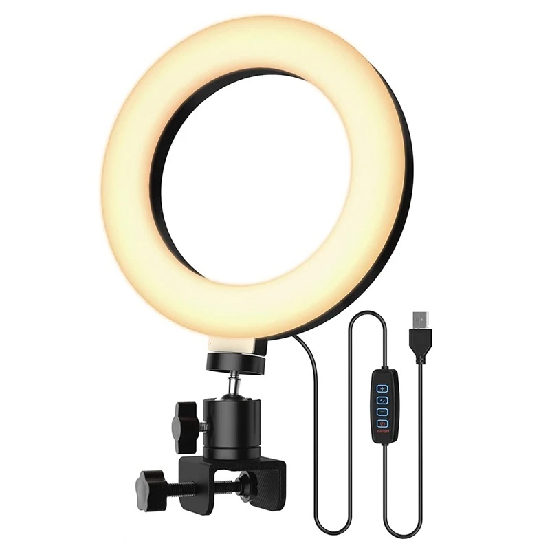 

Кольцевой светильник, 72 светодиода, 6 дюймов, с регулируемым зажимом, USB-лампа с регулируемой яркостью, кольцевой светильник для селфи