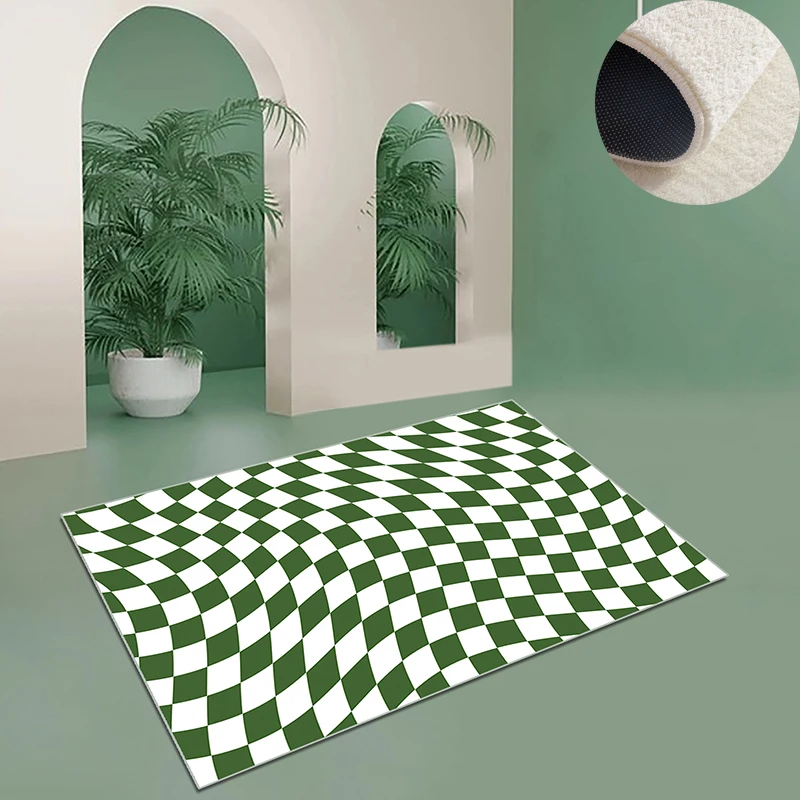 

Ins Style Checkerboard Thick Plush Rug Bedroom Decor Bedside Carpet Large Area Study Carpets Modern Living Room Decoration Rugs