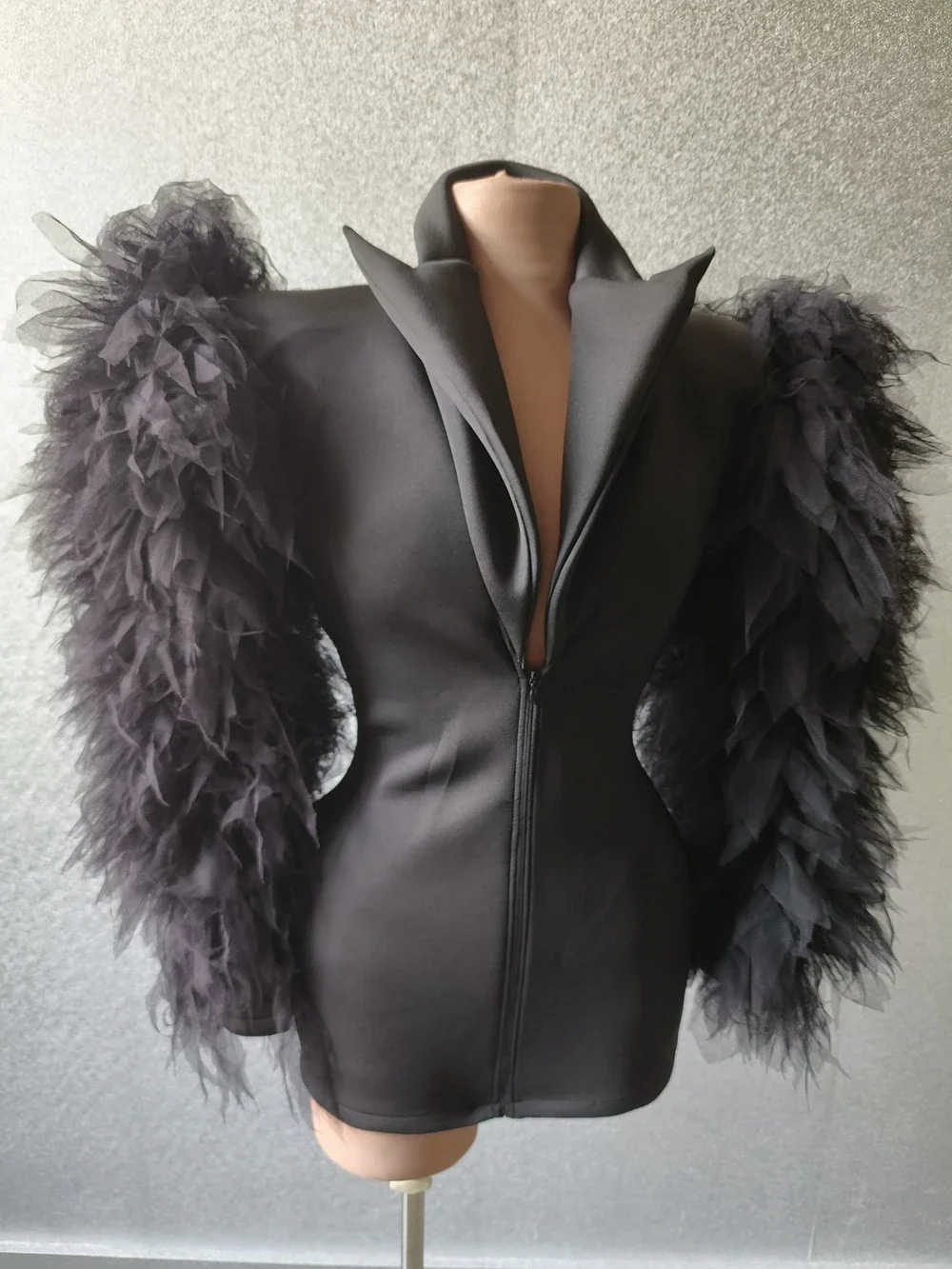 Сценический костюм певицы черная куртка сексуальная певица танцовщица наряд для