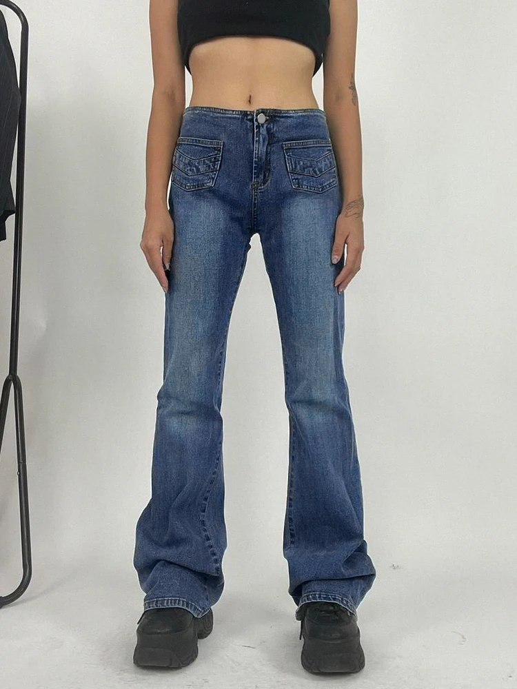 

WeiYao Low Rise Y2K Jeans Women 2022 Chic Pockets Stitched Cargo Pants Aesthetic Vintage Preppy Straight Denim Trousers 90s