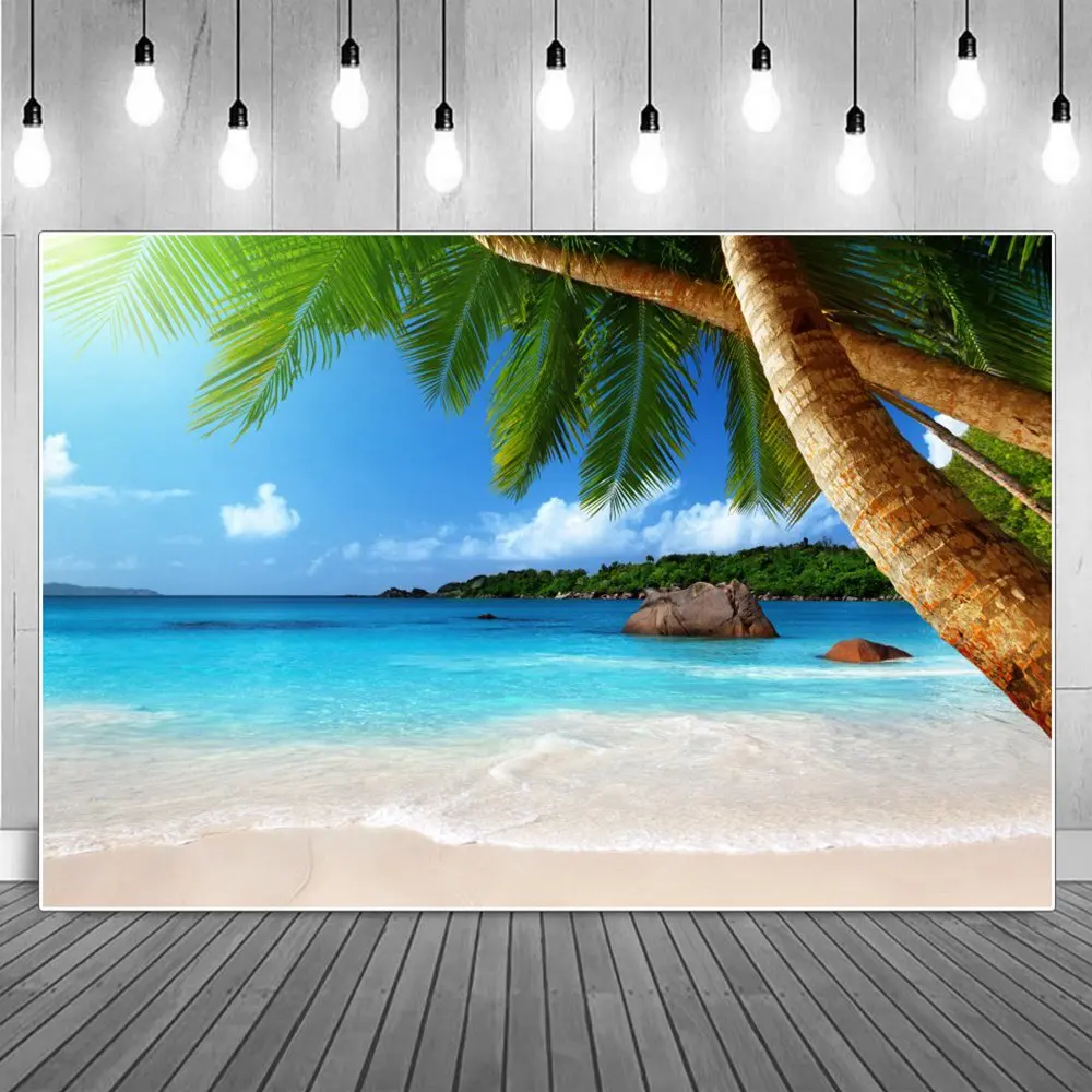 

Beach Shoal Waves Tropical Photography Backgrounds Seaside Palm Tree Leaves Rocks Island Holiday Backdrops Photographic Portrait