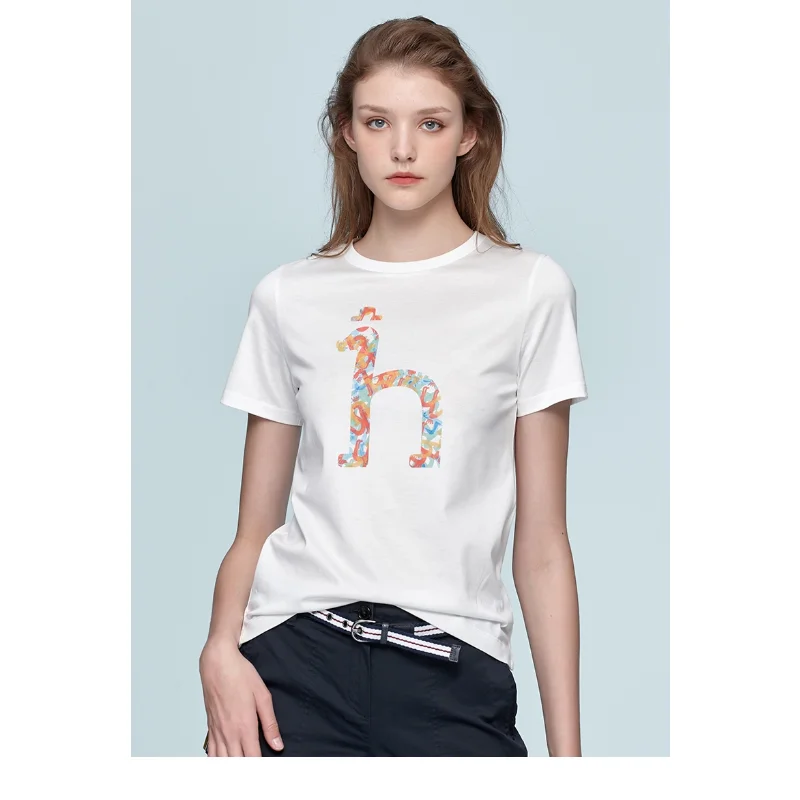 Hazzys Women's Summer New Antibacterial Short-sleeved White T-shirt Women's Cotton Fashion Casual Loose Short-sleeved T-shirt