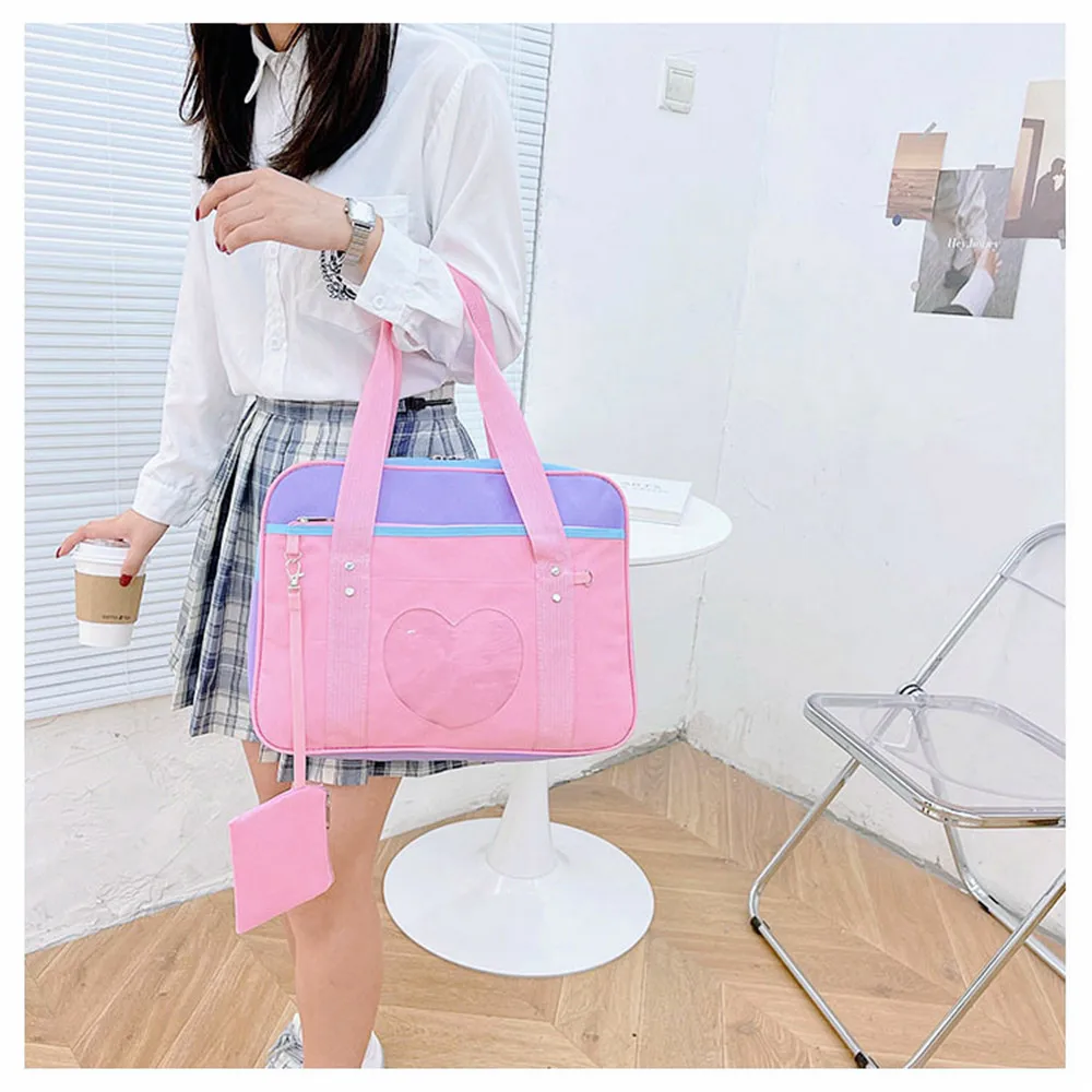 

Japanese Preppy Style JK Pink Uniform Shoulder School Bags For Women Girls Canvas Large Capacity Casual Luggage Handbags Totes