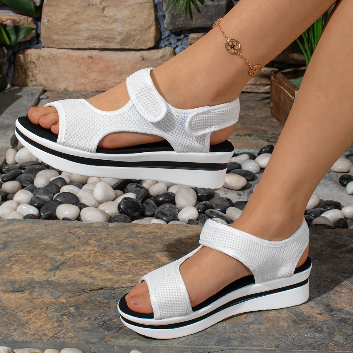 Лето 2023 новые босоножки на толстом высоком каблуке женские модные пляжные