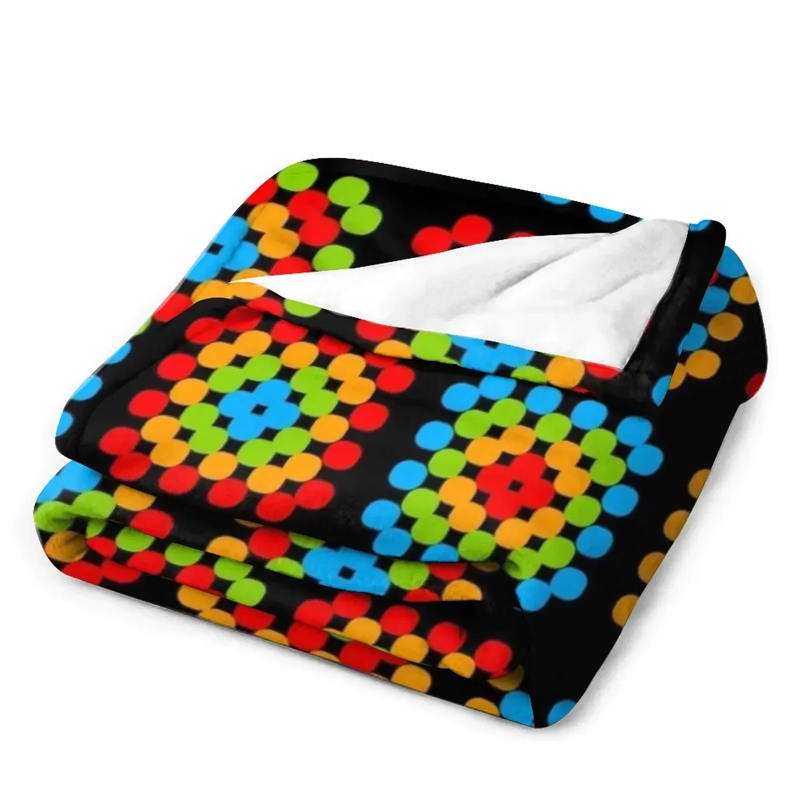 Бабушки Квадраты черный фон синий оранжевый зеленый плед туристическое