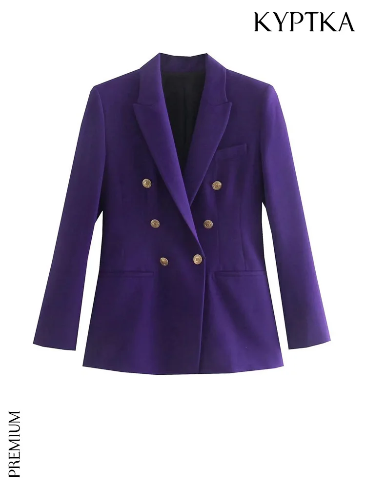 

KYPTKA Women Fashion Double Breasted Fitted Blazer Coat Vintage Long Sleeve Welt Pockets Female Outerwear Chic Veste Femme