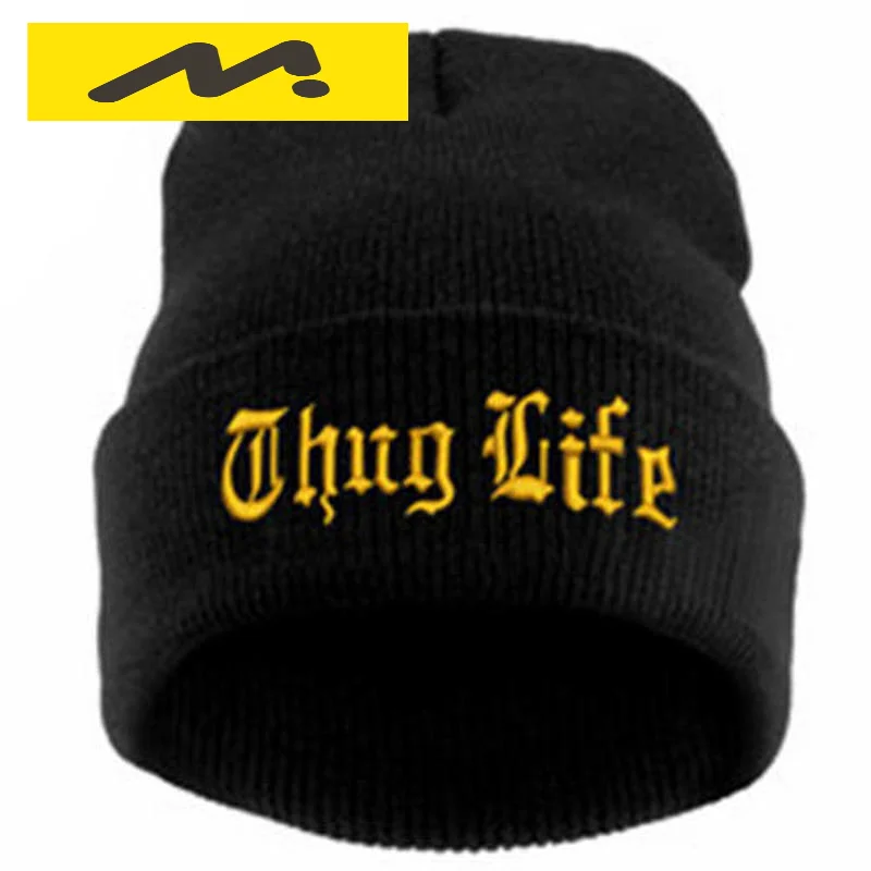 

New THUG LIFE Black Letter Beanie Unisex Fashion Hip Hop Mens Beanies Knitted Caps For Women Skullies Gorros Bonnets hat