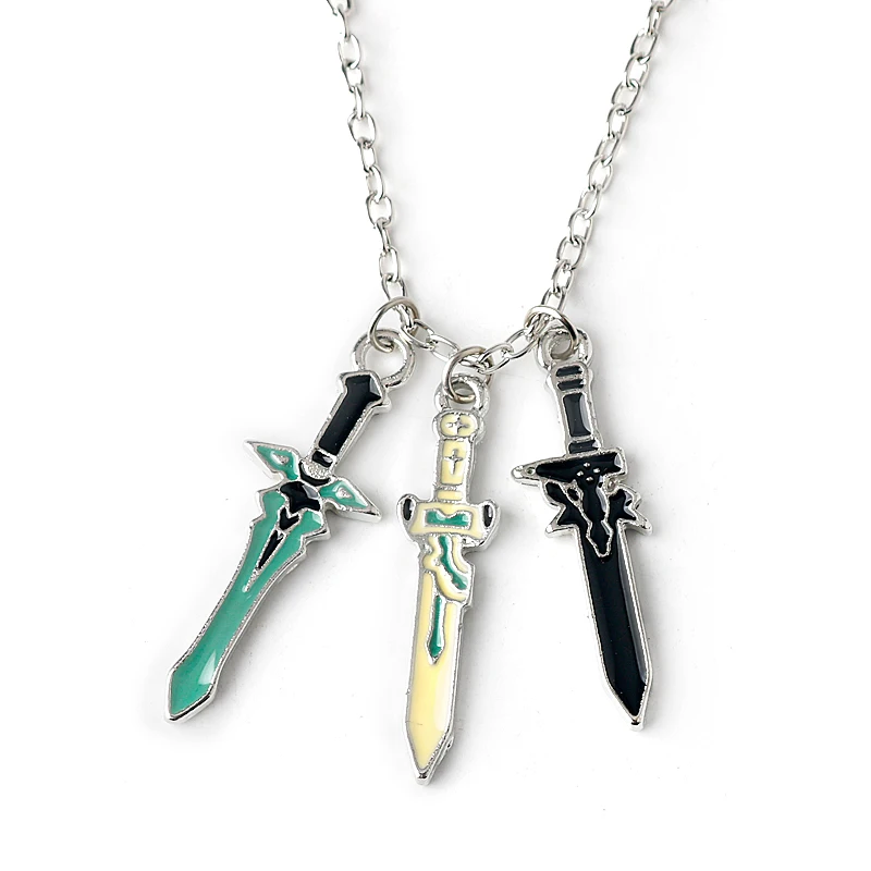 Game Sword Art Online Necklace Kirigaya Kazuto Kirito Elucidator Asuna Sword Pendant Statement Necklace Anime Jewelry