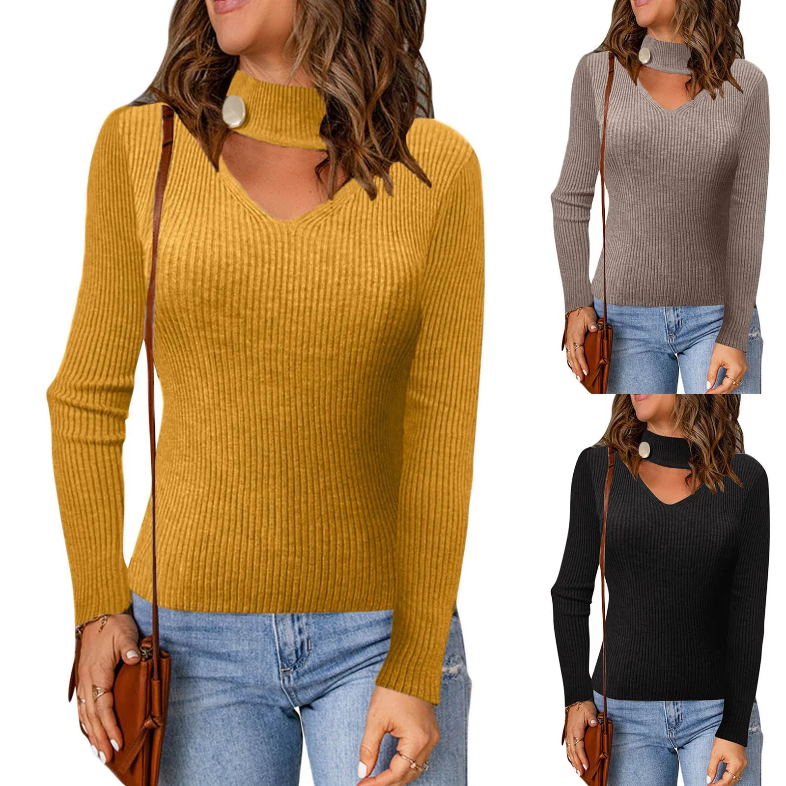 

Женский модный плотный пуловер с V-образным вырезом и длинным рукавом