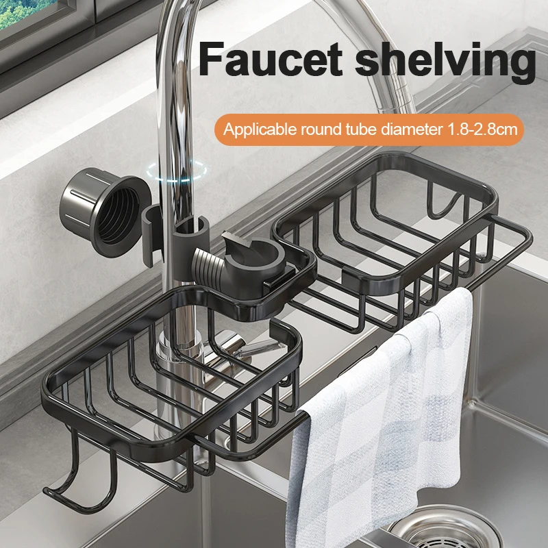 

Space Aluminum Sink Drain Rack Kitchen Spoucet Storage Holder Soap Drainer Shelf Basket Organiser Bathroom Access sorry