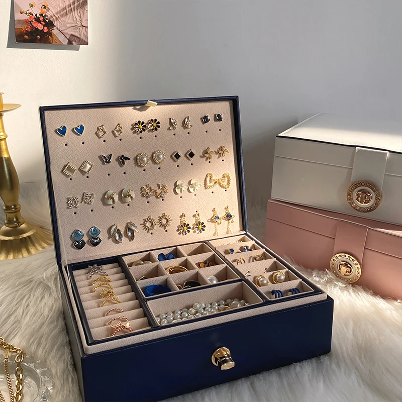 Luxury Jewelry Storage Box Organizer for Girl Earrings Jewelry Display Stand Organizer Box Display Ring Necklace Boxes Gift Idea