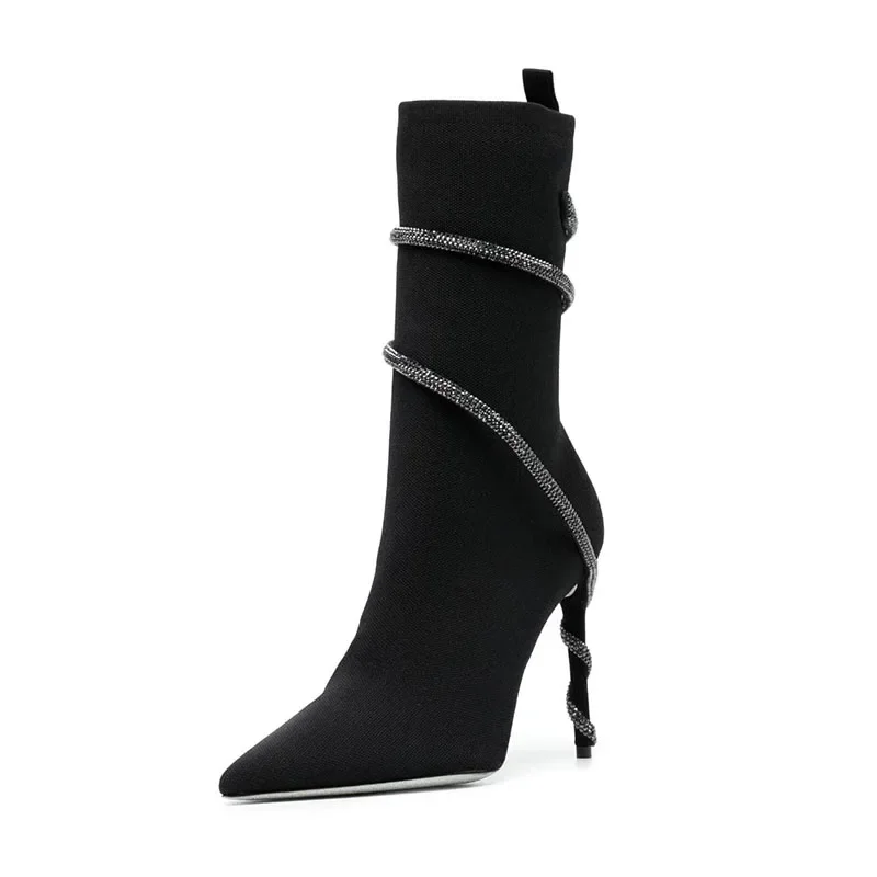 Arden Furtado 2024 женские короткие сапоги в форме змеи с ромбовидной цепочкой