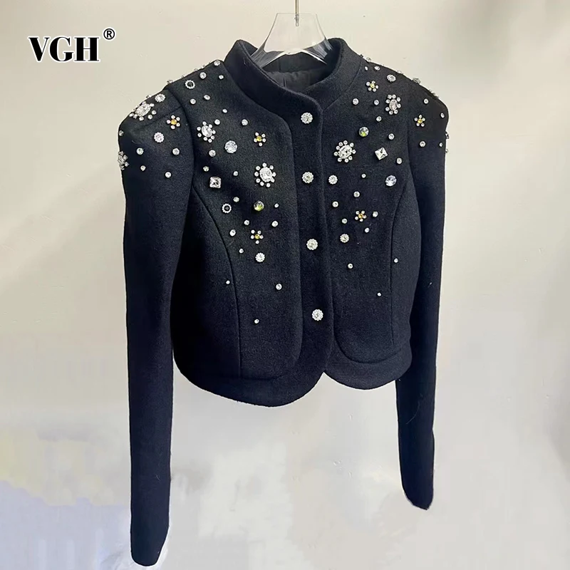 

Женская однобортная куртка VGH, свободная уличная одежда с круглым вырезом и длинным рукавом, однобортное пальто со стразами в стиле пэчворк,...