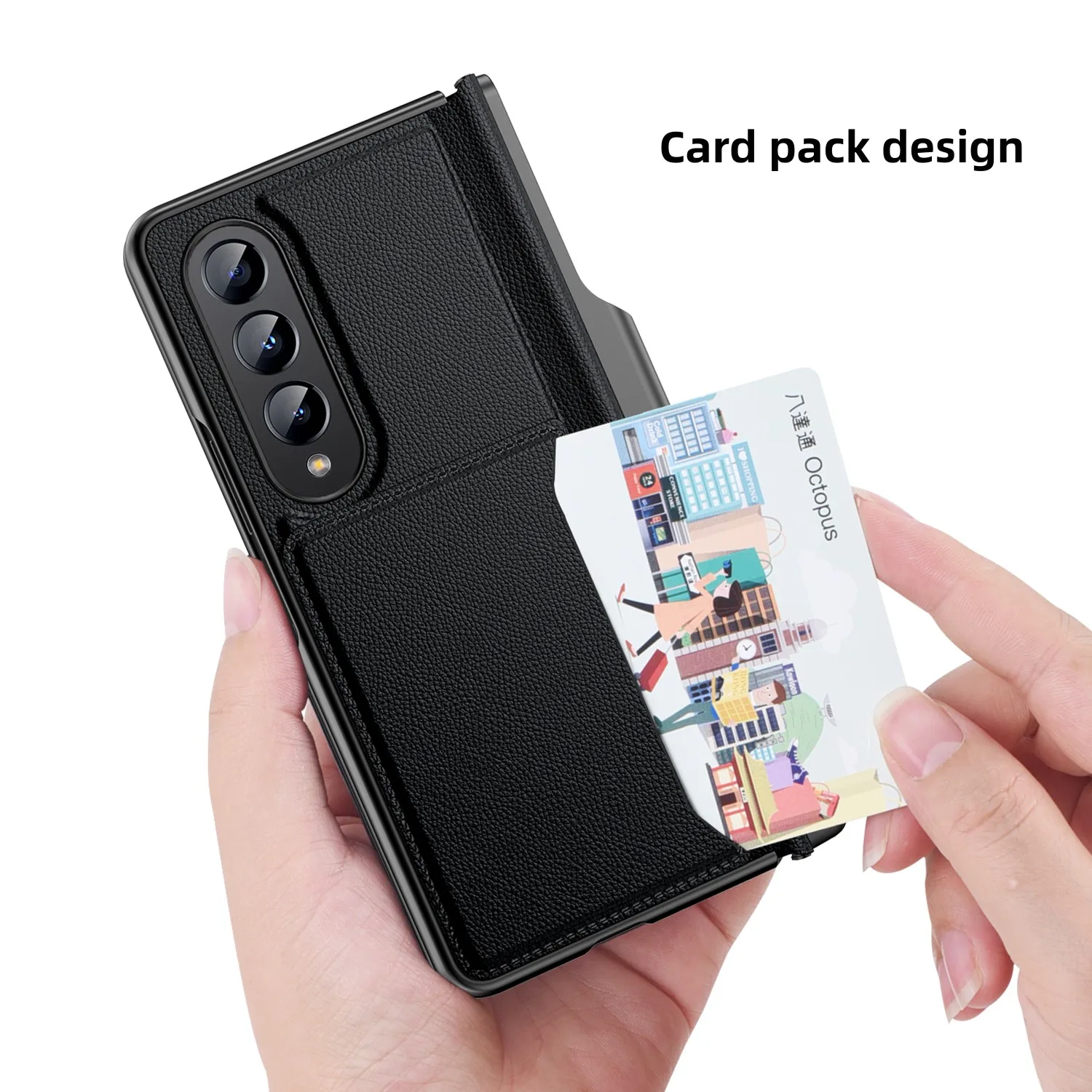 Card Package Pen Holder Case For Samsung Galaxy Z Fold 4 5G Leather Cover Plain Lether Shockproof With Detachable Pen Slot Capa