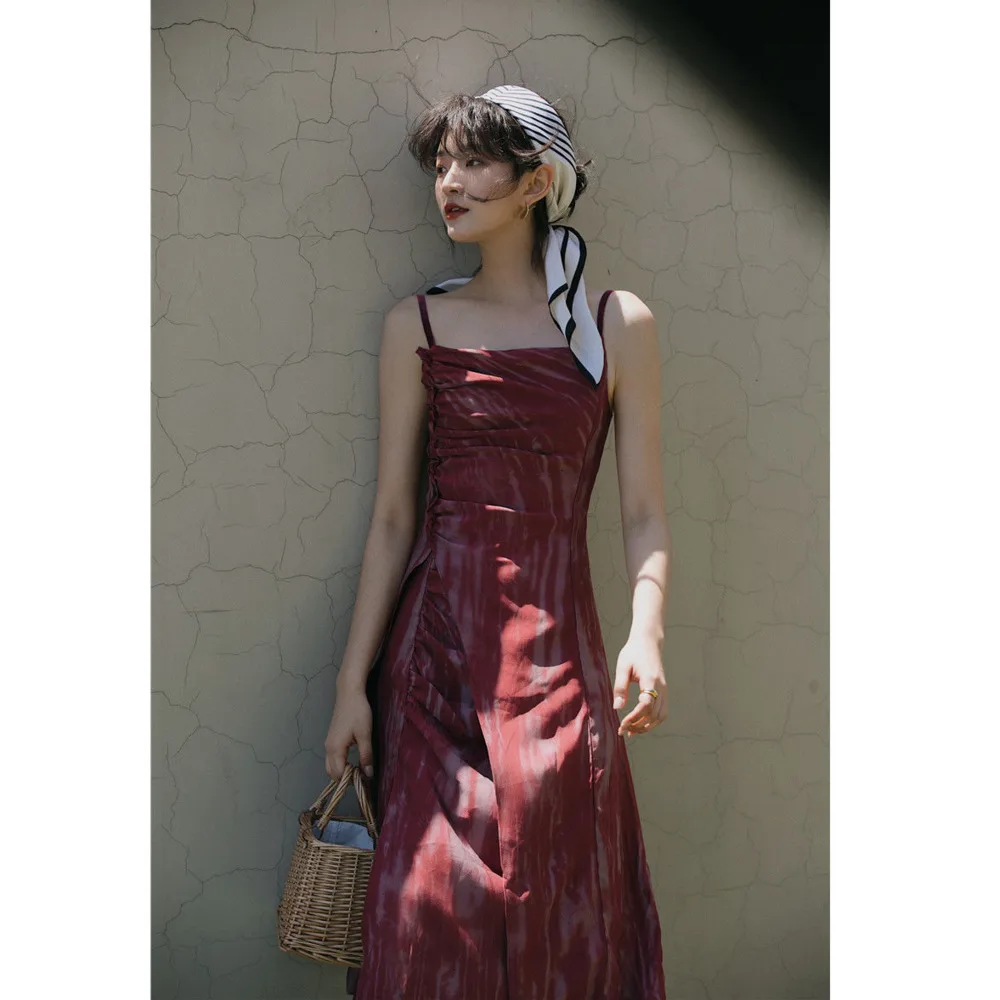 

Oil Painting Split Waist Tank Dress Architectural Design Thin Women Long Dresses