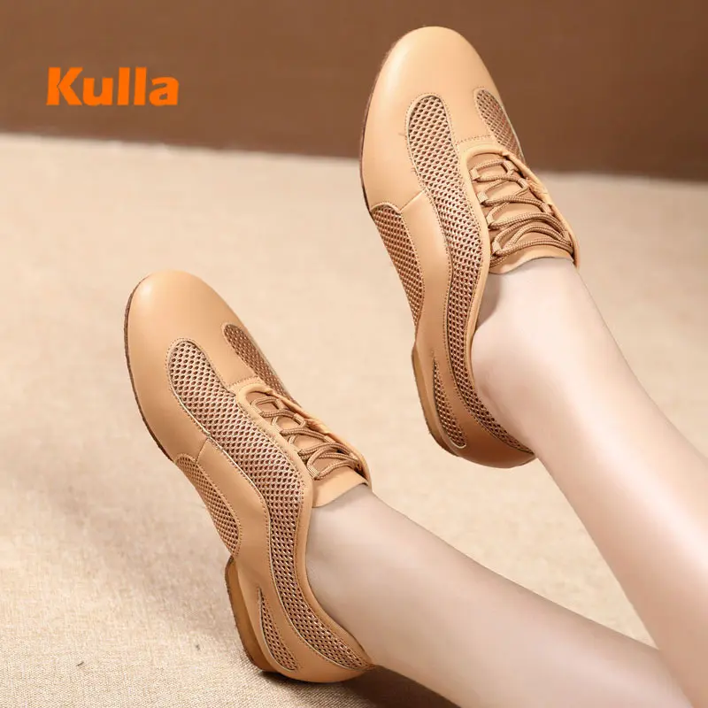 Latin Dance Shoes Women Salsa Jazz Dance Shoes Leather Breath Falt Heel Female Tango Ballroom Dancing Shoe Ladies Dance Sneakers