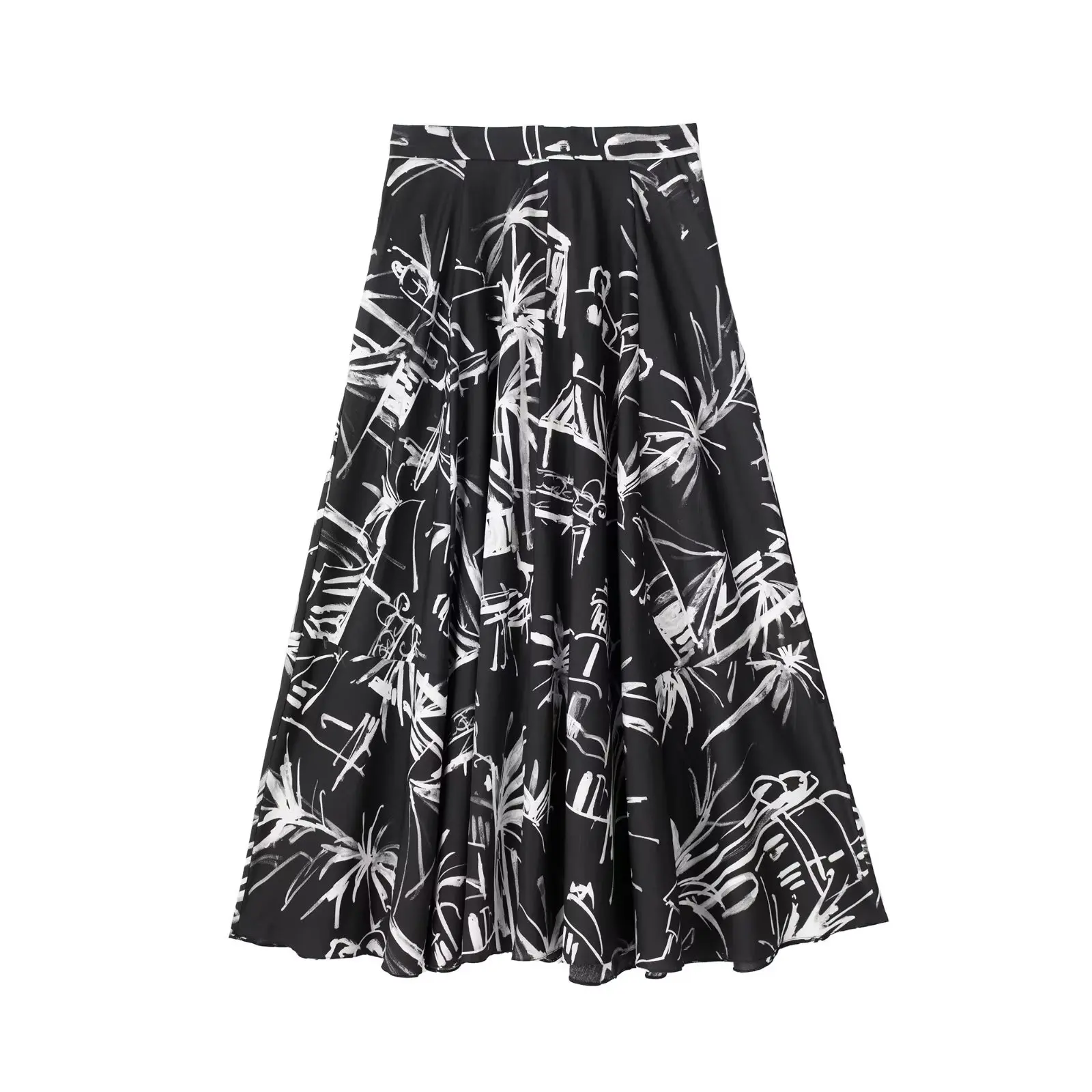 

PB&ZA Women 2023 New Fashion Witloose and Comfortableh Cloak Printed Vent Vintage High Waist Female Skirts Mujer