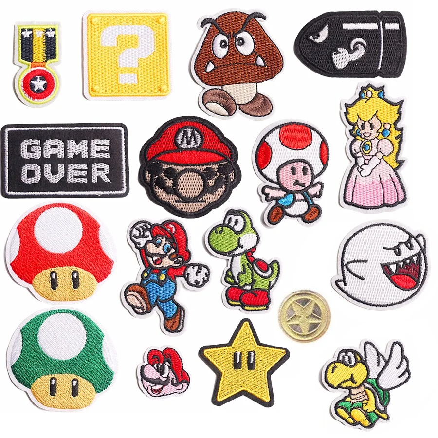 

5 pcs Super Retro Game Character Icon Ironing Patches Iron Child Clothes Bros Princess Turtle DIY Accessories badge decor