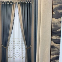 nordic crystal cotton curtain living room bedroom new chinese style solid color stitching can support customization05