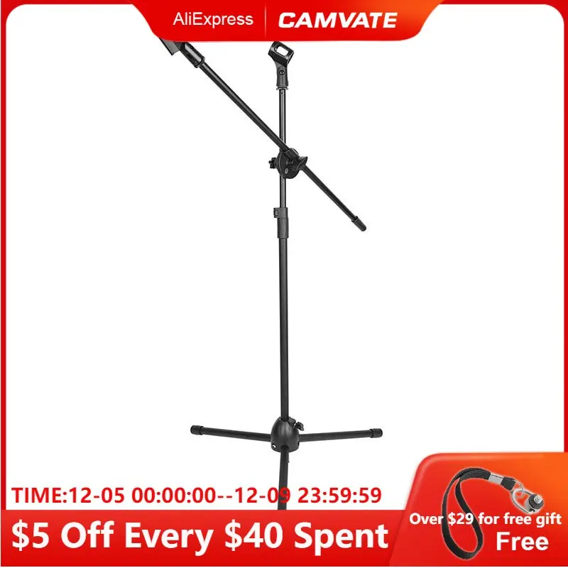 

CAMVATE Swing Boom Floor Metal Adjustable Tripod Microphone Stand With Double Mic Clips For Studio Recording/Live Streaming Vlog