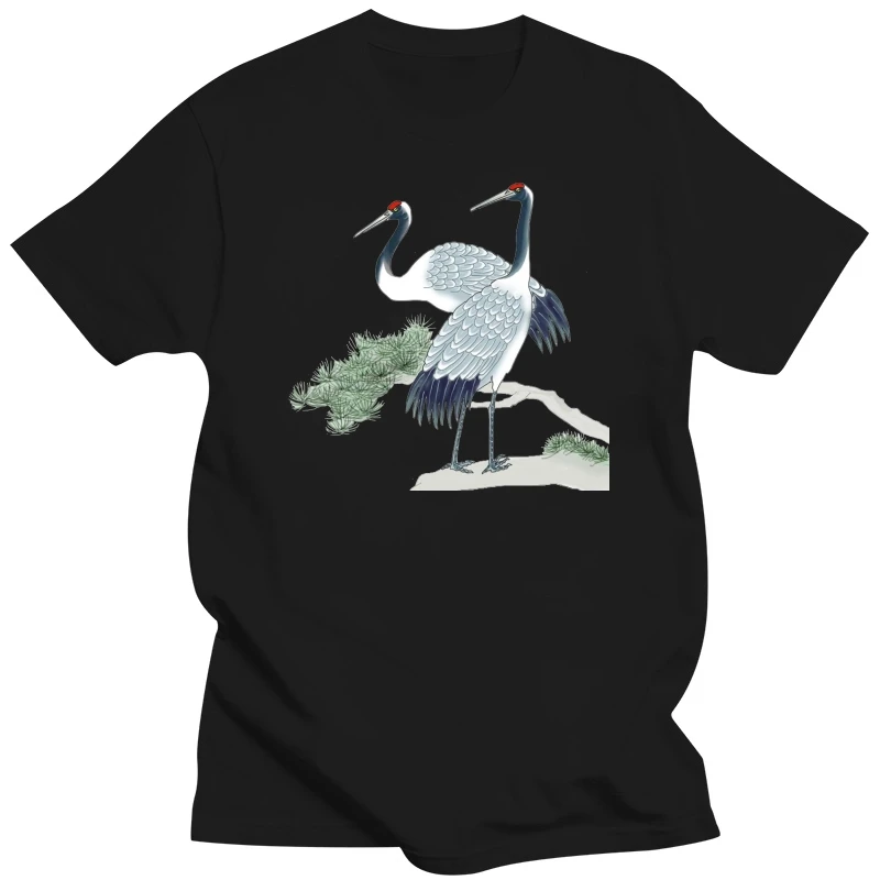 

2018 модная мужская футболка с принтом восточных соснов и журавлей, белая и черная художественная футболка с акварельным рисунком, хлопковая футболка