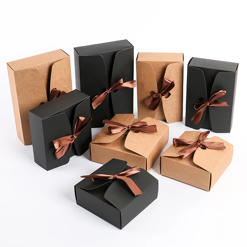 Brown Black Color Rectangular Gift Box With Ribbon For Gift Decoration Food Packaging