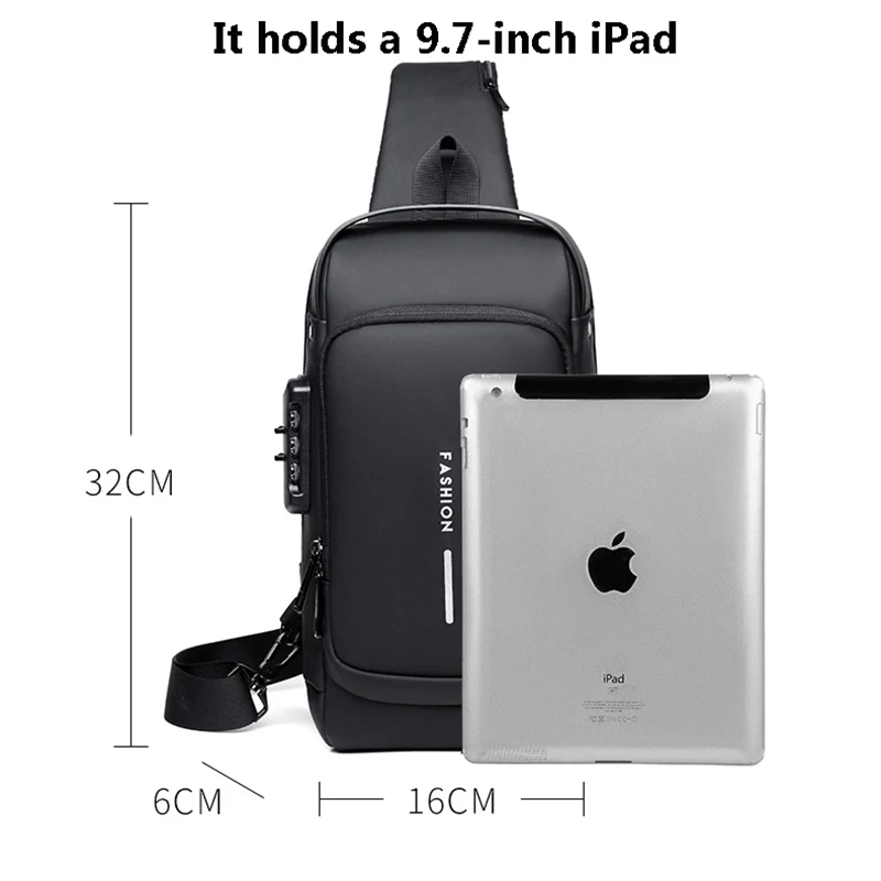 Men's Multifunction Anti-theft USB Shoulder Bag Man Cross body Travel Sling Chest Bags Pack Password lock Messenger tote Male