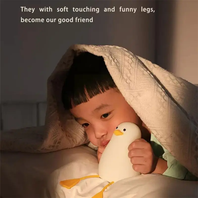 

LED Night Lamp Cute Duck Cartoon Silicone Sleeping Light USB Rechargeable Touch Sensor Timing Bedroom Bedside Lamp For Kid Gift
