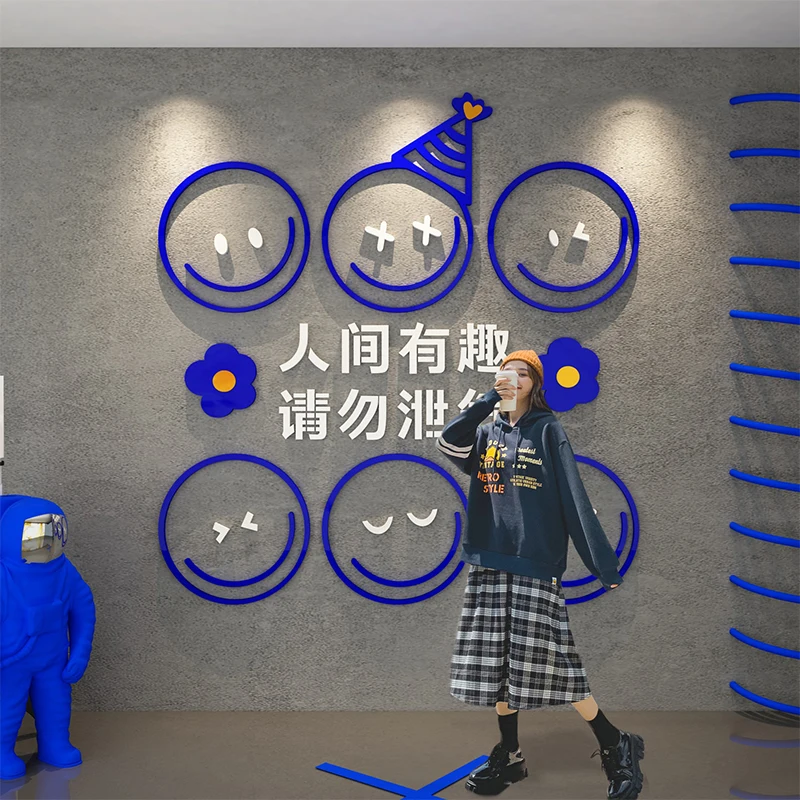 

WS247 photo area decorated with punch card background milk tea shop wall decoration Klein blue ornaments stickers.