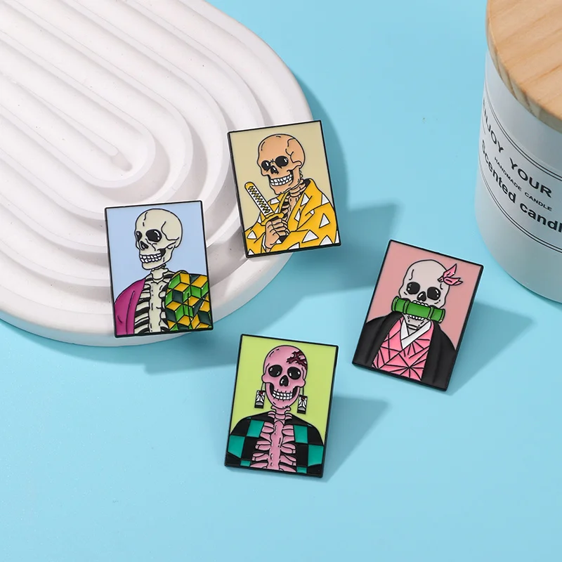 Синистер Скелет Воин Тема Шпильки Красочный Череп Эмалированные Броши Дешевые