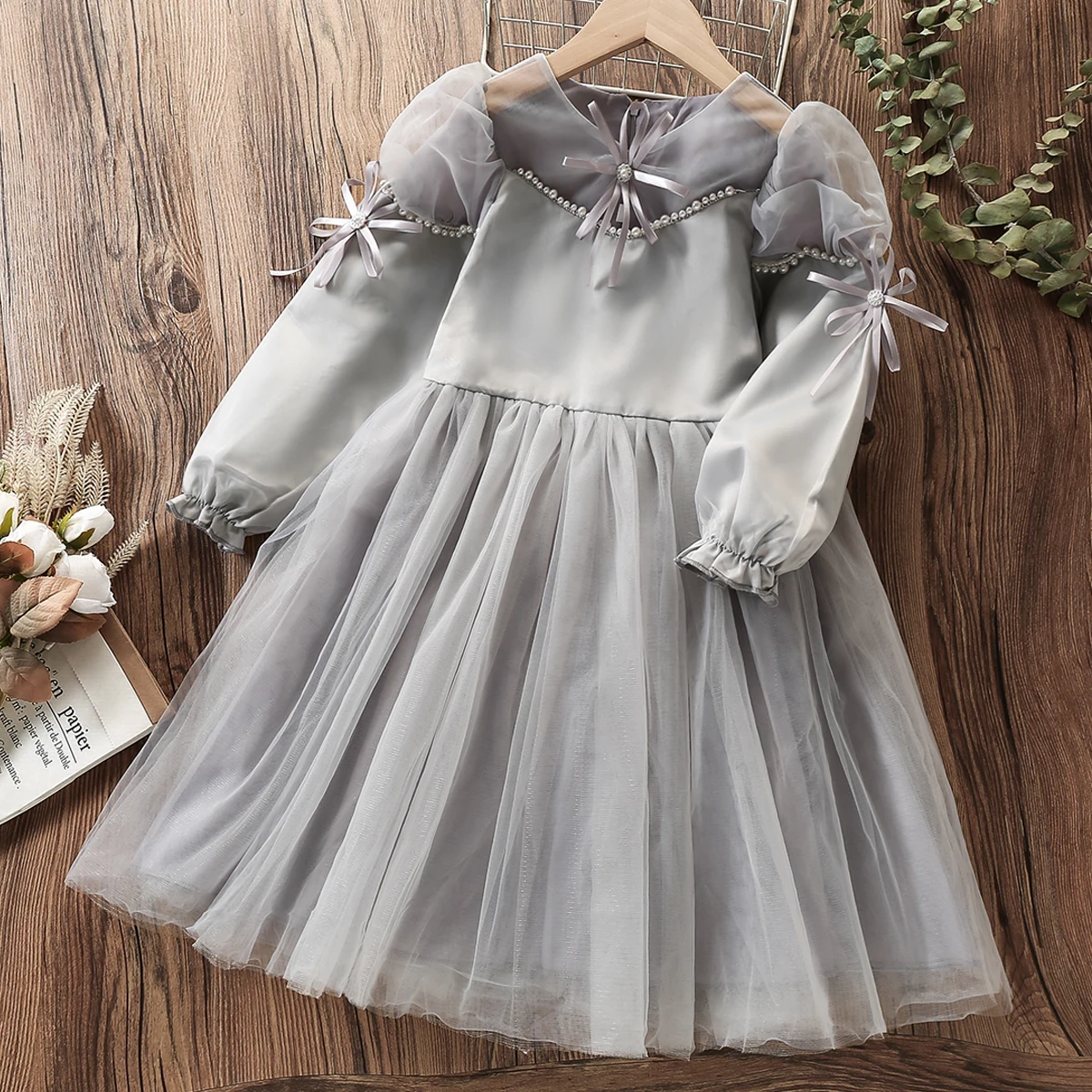 

Kids Party Dresses for Girls Outfits Wedding Baby Clothes Princess Dress Grey Children Costumes Spring Autumn 4 6 8 10 12 Years