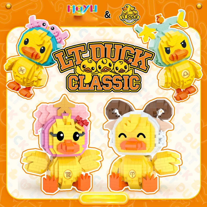 

Милый питомец, маленькая Желтая утка, модель созвездий, строительный блок Q, милая мультяшная сборка, украшение, гранулы, строительный блок, ...