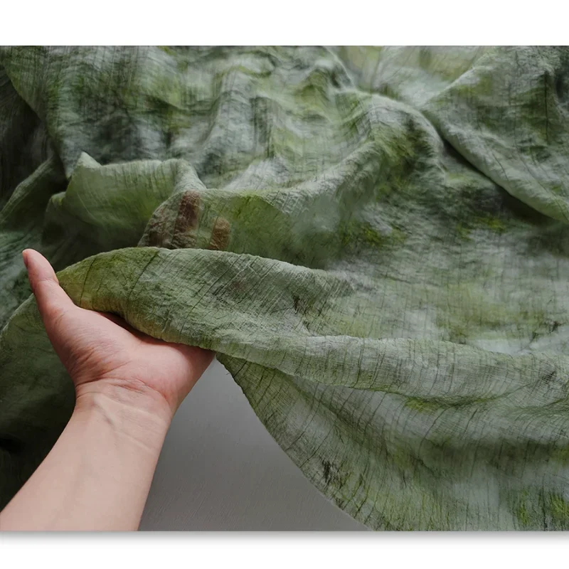 Зеленая пастбище грязный краситель печатная плиссированная полупрозрачная
