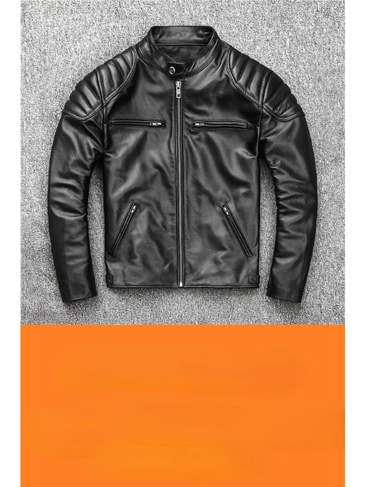 Heavy First Layer Cowhide Leather Jacket Men's Motorcycle Clothing Stand Collar Youth Spring and Autumn Leather Jacket enlarge