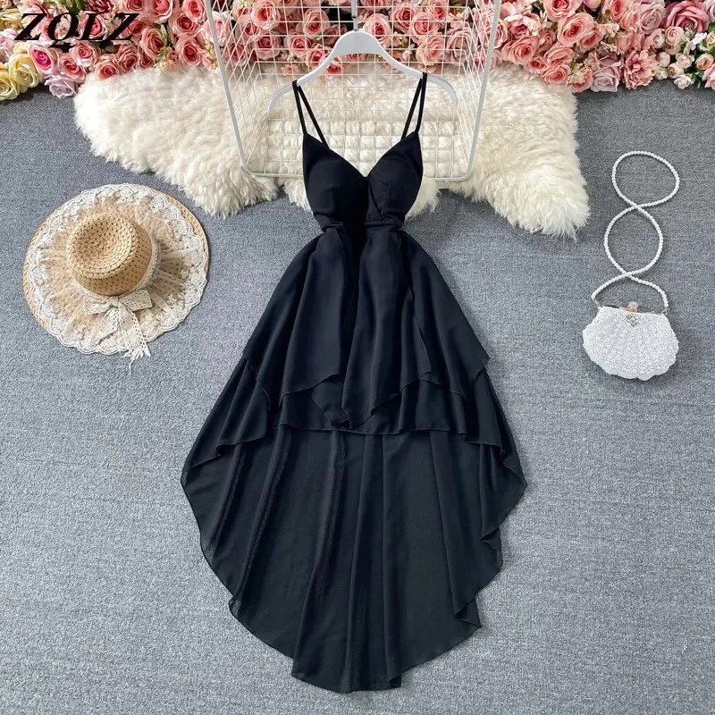 

ZQLZ Summer Long Dress Women 2022 Irregular Spaghetti Strap Sexy Strapless High Waist Ruffle Open Back Vestidos Robe Dresses