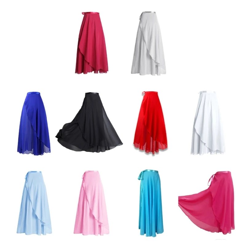 

2023 New Women Ballet Dance Skirt Asymmetric Long Dance Skirt Chiffon Wrap Skirt with Tie Waist Skate Over Scarf Skirt Dancewear