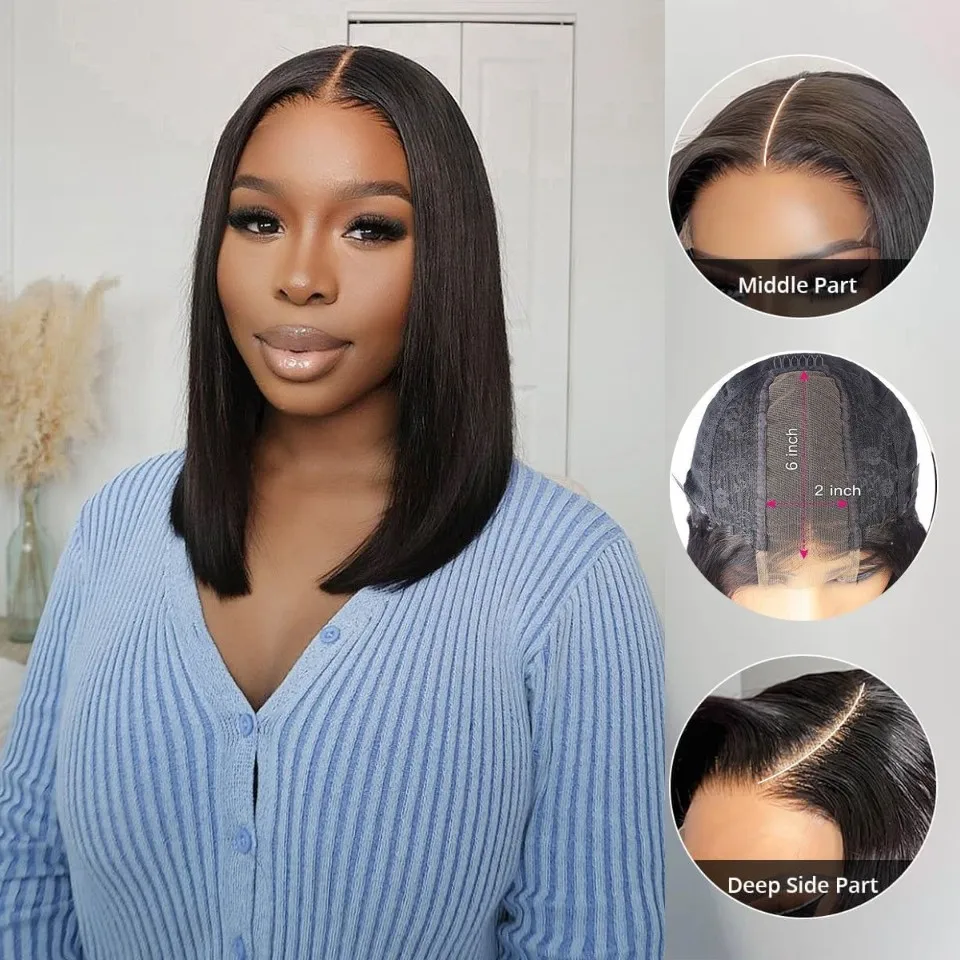 16-дюймовые парики из натуральных волос 2x6 HD прозрачные кружевные передние