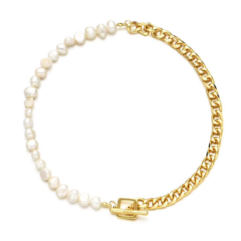 

2022 New Fashion Women Square OT Buckle Pearl Chain Splicing Choker Necklace Women Sexy Party Freshwater Pearl Chokers Necklace