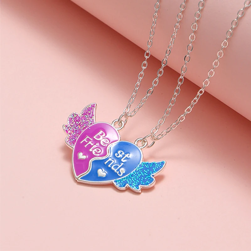 

2Pcs/set Best Friend Heart Angel Wings Pendant Kids Girls Friendship BFF Necklaces Children Jewelry Gift